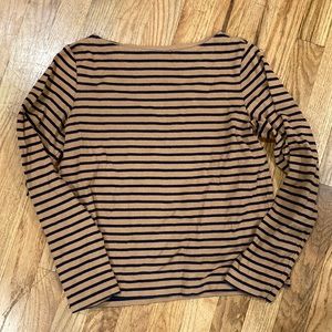 Uniqlo boatneck tan navy stripe top